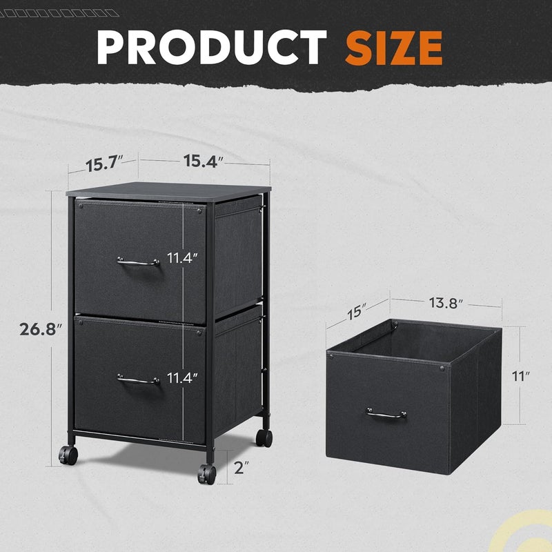 DEVAISE 2 Drawer Mobile File Cabinet, Rolling Printer Stand, Fabric Vertical Filing Cabinet fits A4 or Letter Size for Home Office, Black - Image 3